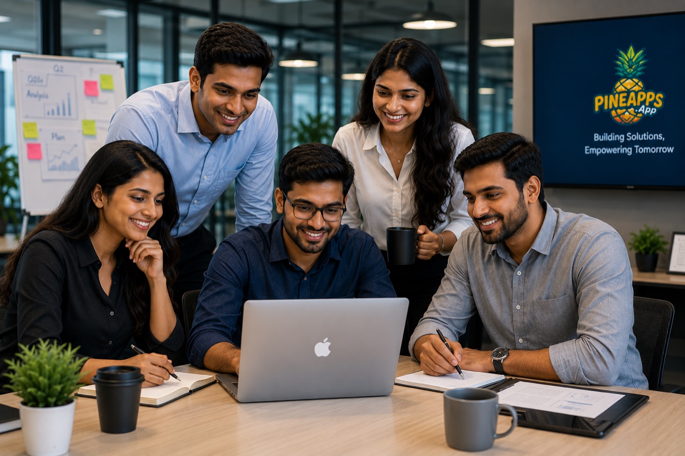 The PineApps team working through a product build with a founder